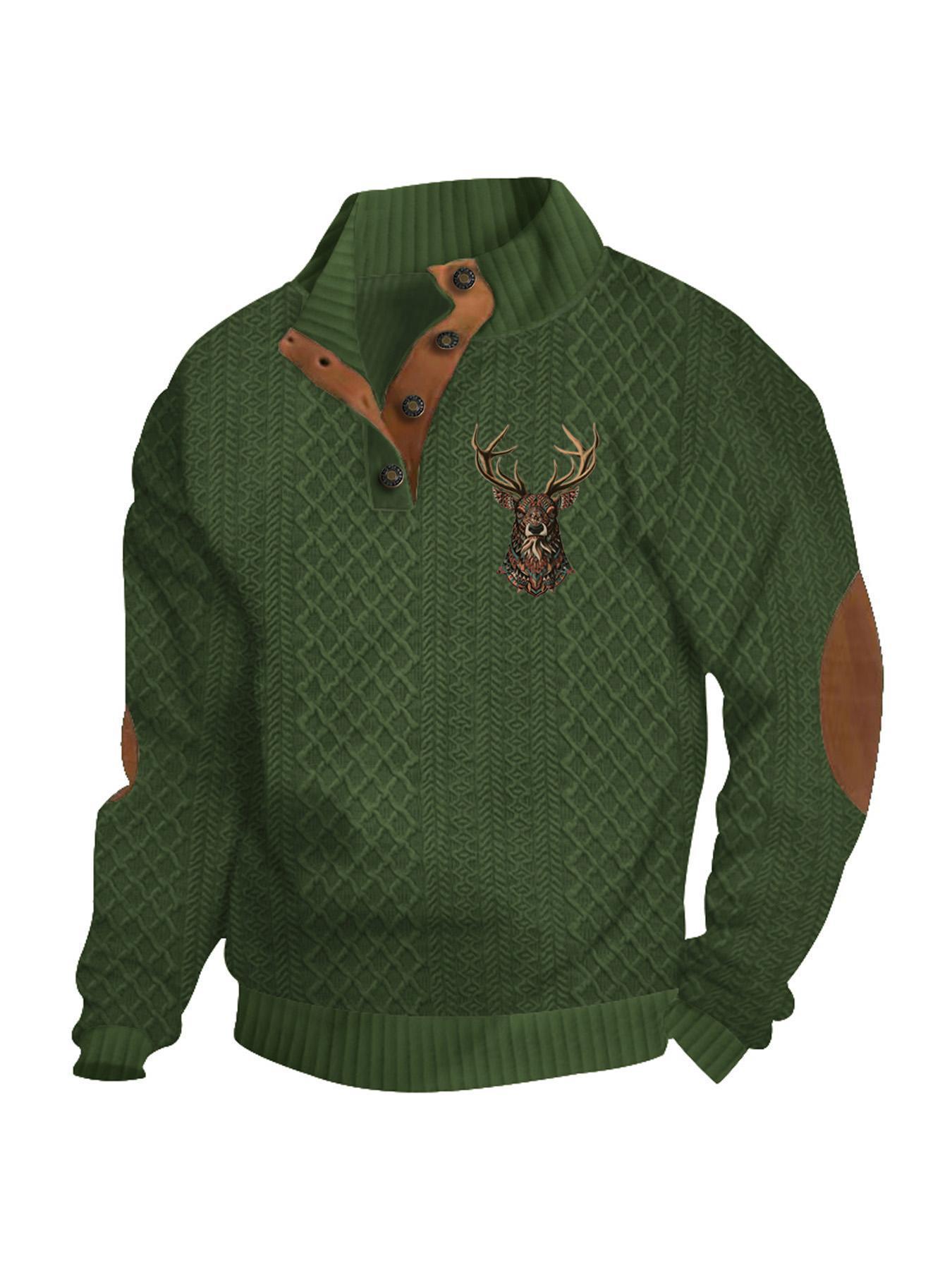 Transfronterizos Amazon otoño invierno caliente tamaño europeo para hombres al aire libre imitación de cuello de manga larga impresa hoodie de tres botones