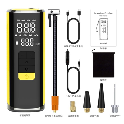 Electric Inflator, Hava nasosu - v1-001-15000mah-with-dc-cigarette-lighter-charging-cable-color-box-black