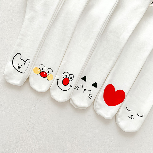 Spring and Autumn Style Footed Leggings for Infants, 0-1 Years Old, Unisex Baby Cartoon Cute Pants, Pure Cotton Overalls