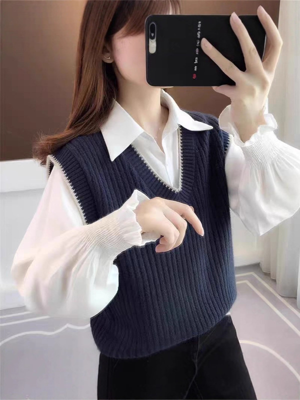 2025秋季新款女装针织马甲日系纯色开衫女宽松短款坎肩打底马夹|undefined