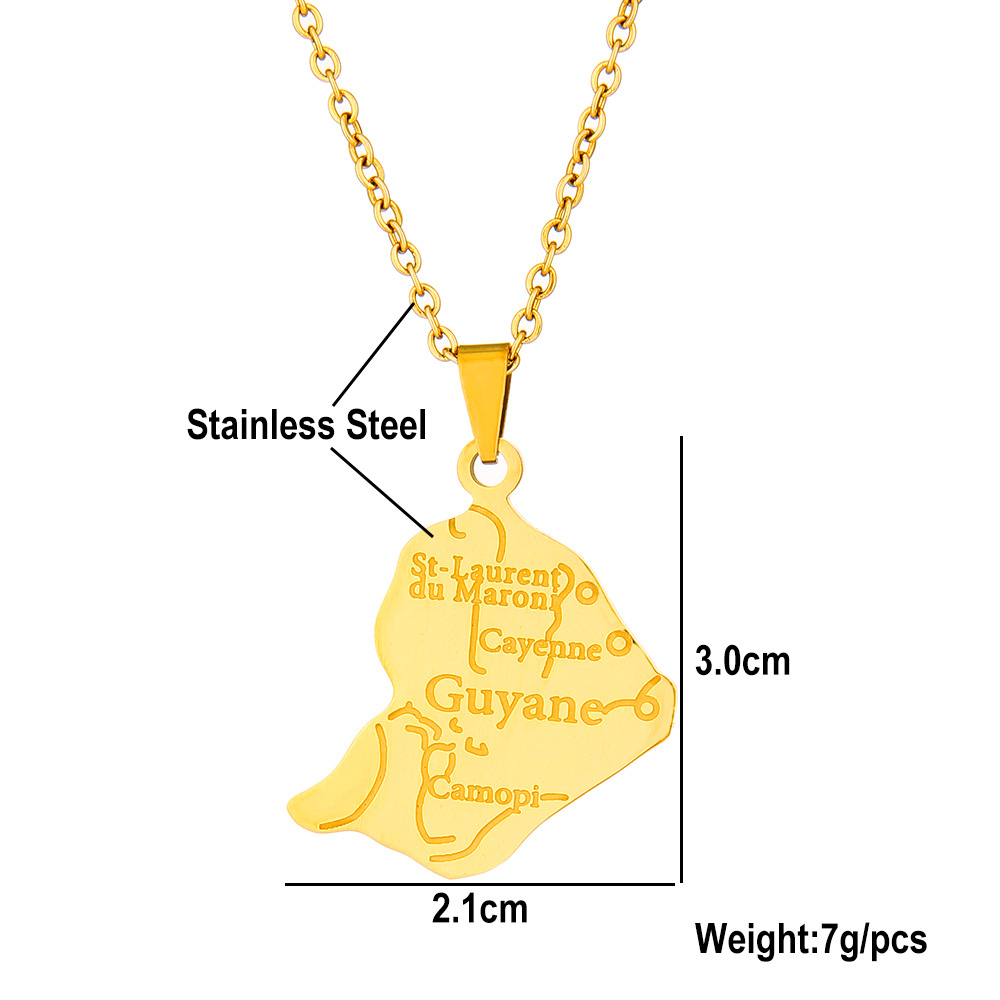 10g Weight 0.03µm Gold Plating Thickness Electroplating Gold Plating Process Map Of Guiana Map Letter 201 Stainless Steel 304 Stainless Steel Vintage Style Ethnic Style 304 Stainless Steel Pendant Necklace