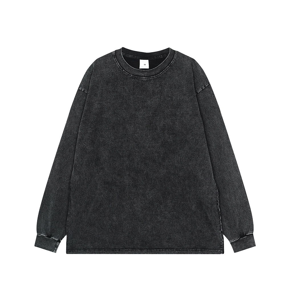 260g pesado copo de nieve frito de manga larga Camiseta americana retro alta calle moda marca suéter suelta Otoño e Invierno de los hombres y las mujeres de fondo