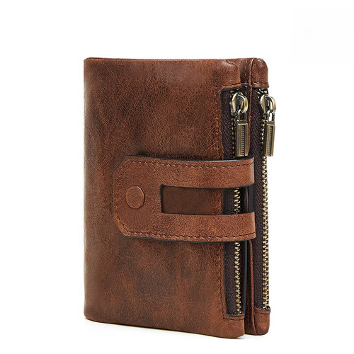Men's Wallet RFID Leather Wallet Casual Fashion Double Zipper Multi Card Slot Retro Handbag Pocket Money Wallet for Men