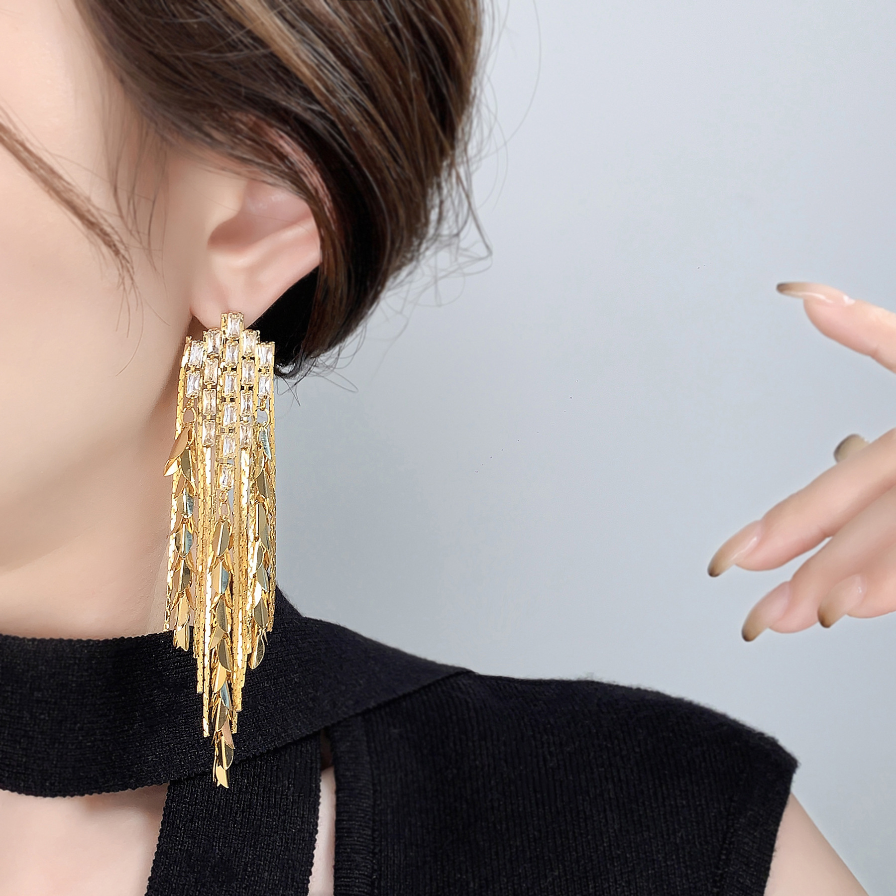 Designer Clip-earrings With Wheat Ear And Leaf Tassels Gold Silver_voghion.com