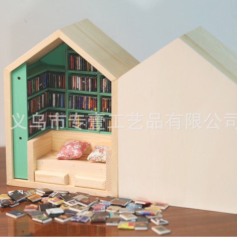 Cross-border independent station handmade bookstore mini room box doll house wooden ornaments creative decompression gift