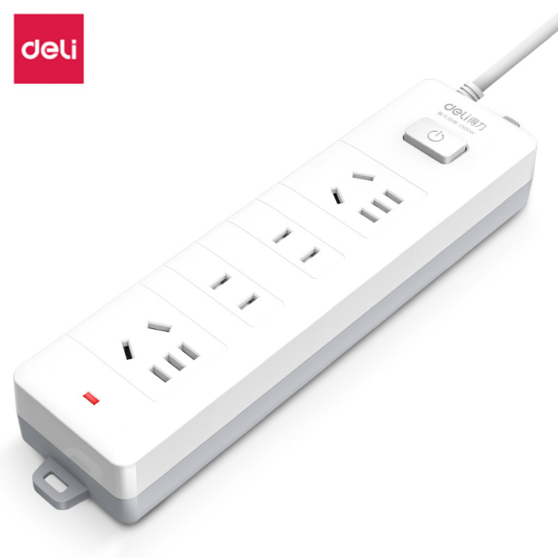 得力18251新国标插座插排拖线板总控儿童保护4位3米2米宿舍插座