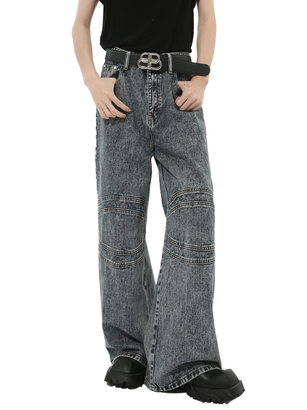 MTLCLOTHES Hombres| Nuevos productos de otoño estilo retro americano empalme pesado hombro conjunto de vaqueros casuales