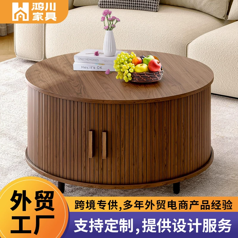 Круглый журнальный столик из черного ореха Северной Америки, современный, простой, с текстурой дерева, многофункциональный, для гостиной.