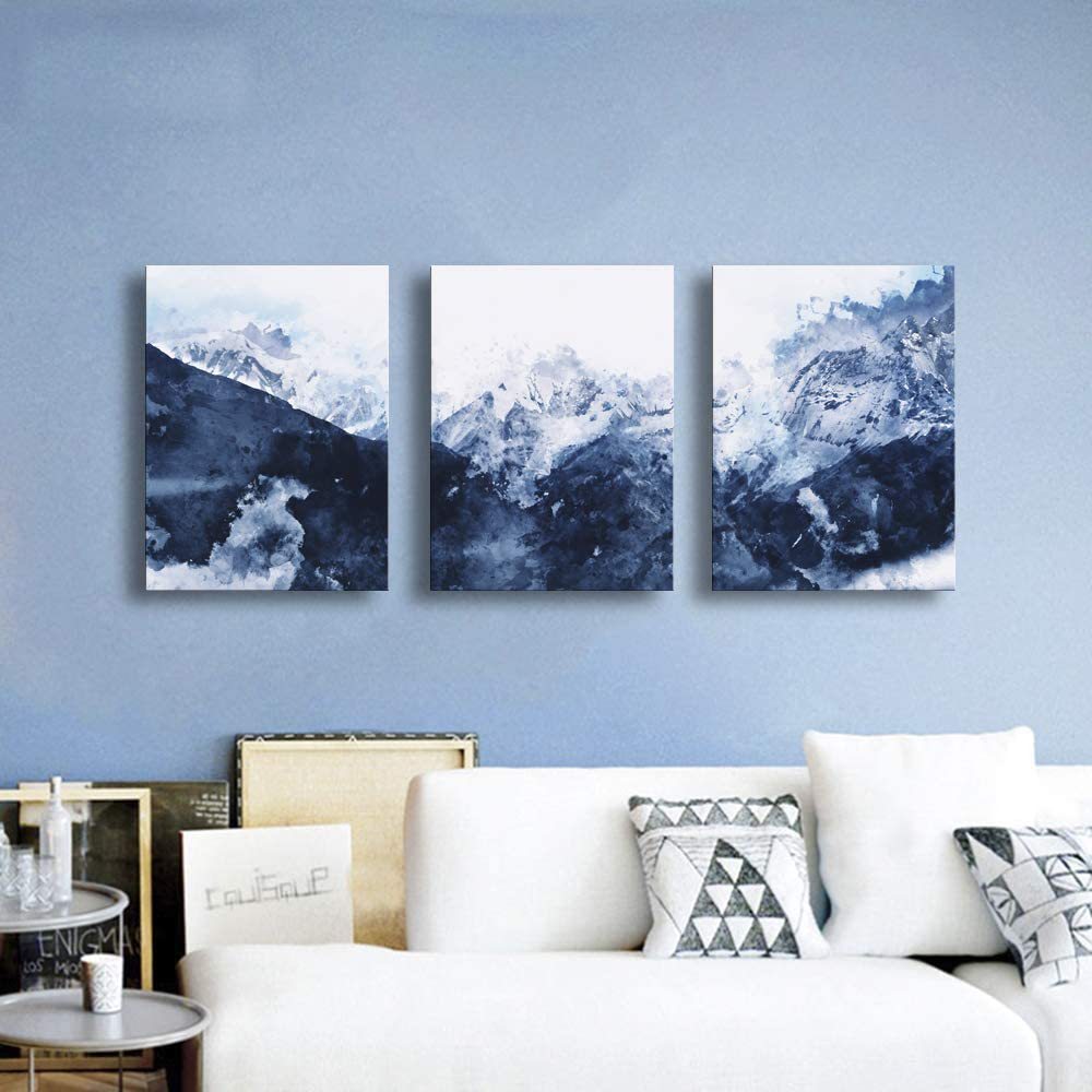 现代抽象绘画印刷品 蓝色帆布图片 艺术品 卧室客厅浴室无框画芯