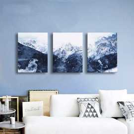 现代抽象绘画印刷品 蓝色帆布图片 艺术品 卧室客厅浴室无框画芯
