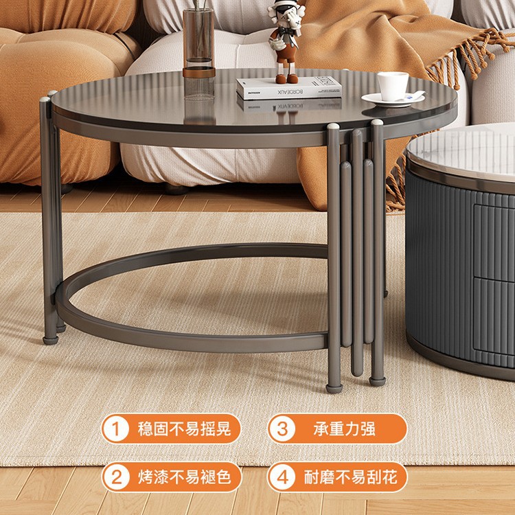Tabla de té moderna de vidrio de roca tamaño combinado sala de estar ligera de lujo doméstica simple pequeña casa retráctil redonda alta baja