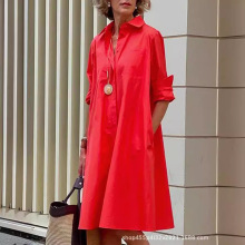 2023欧美跨境女装 棉麻排扣中长款长袖宽松衬衣女亚马逊女装C215