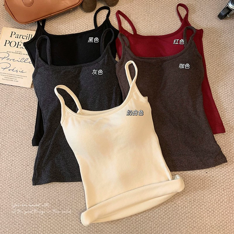 Базовый однотонный матовый камзол с подушечками для груди для женщин ранней осени и зимы, тонкий и универсальный низ, теплый топ на флисовой подкладке