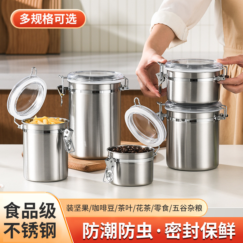 Food Storage Milk Powder and Dried Fruit Jar, Thickened Stainless Steel Tea Storage Jar, Creative Coffee Snap-Sealed Jar