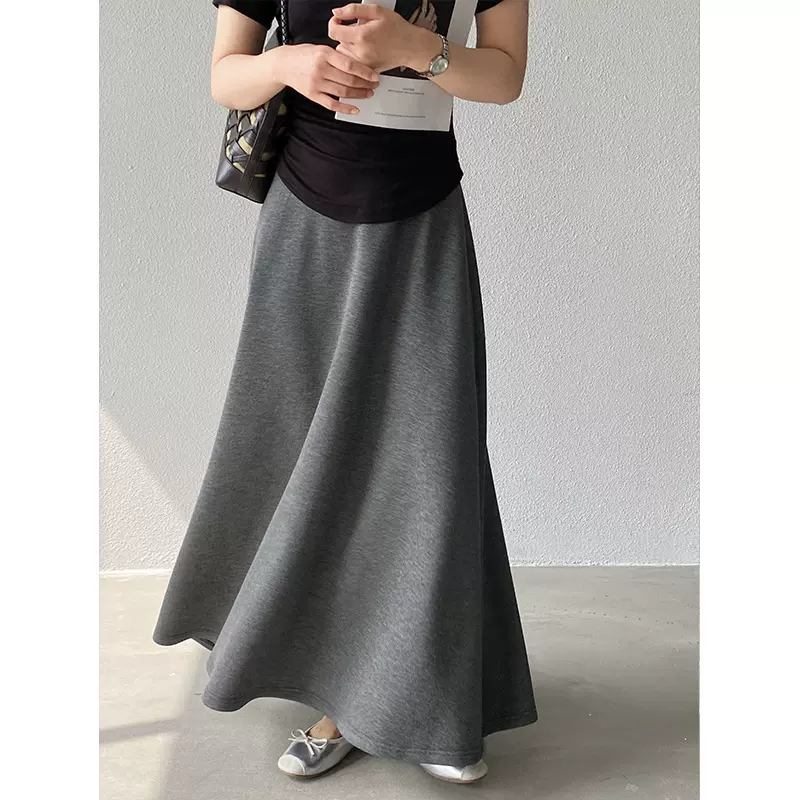 江左 纸片瘦瘦裙 高腰灰色半身裙春夏显瘦遮胯伞裙a字长裙子1812