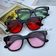 New trendy Korean style GM sunglasses for men and women with round faces, square thick frames, same style as stars, simple large frame plain mirrors