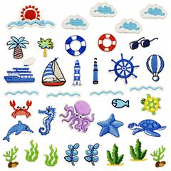 漫画小さな布ステッカー海洋生物刺繍ステッカーミニ鼻パッチコンピュータ刺繍ホットメルト接着剤在庫あり