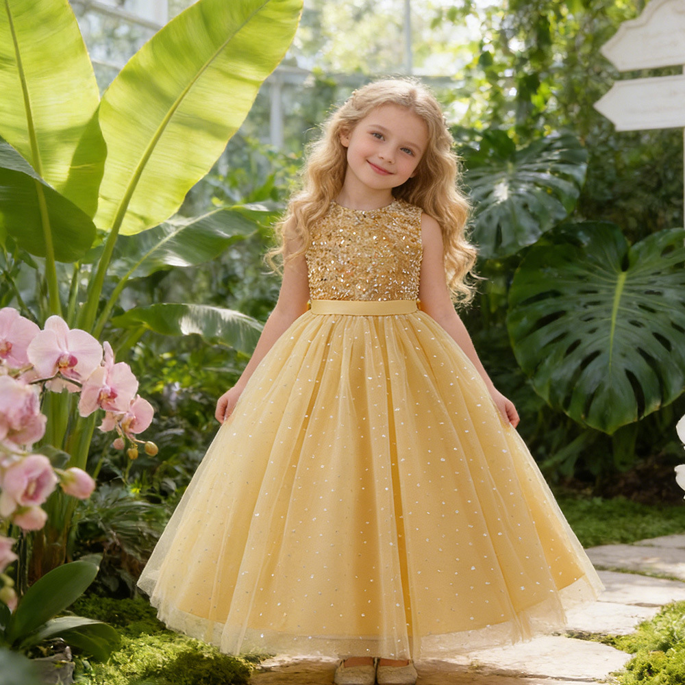 Niñas transfronterizas vestido de princesa vestido de novia vestido de flores anfitrión esquinilla espectáculo de piano cumpleaños de niños