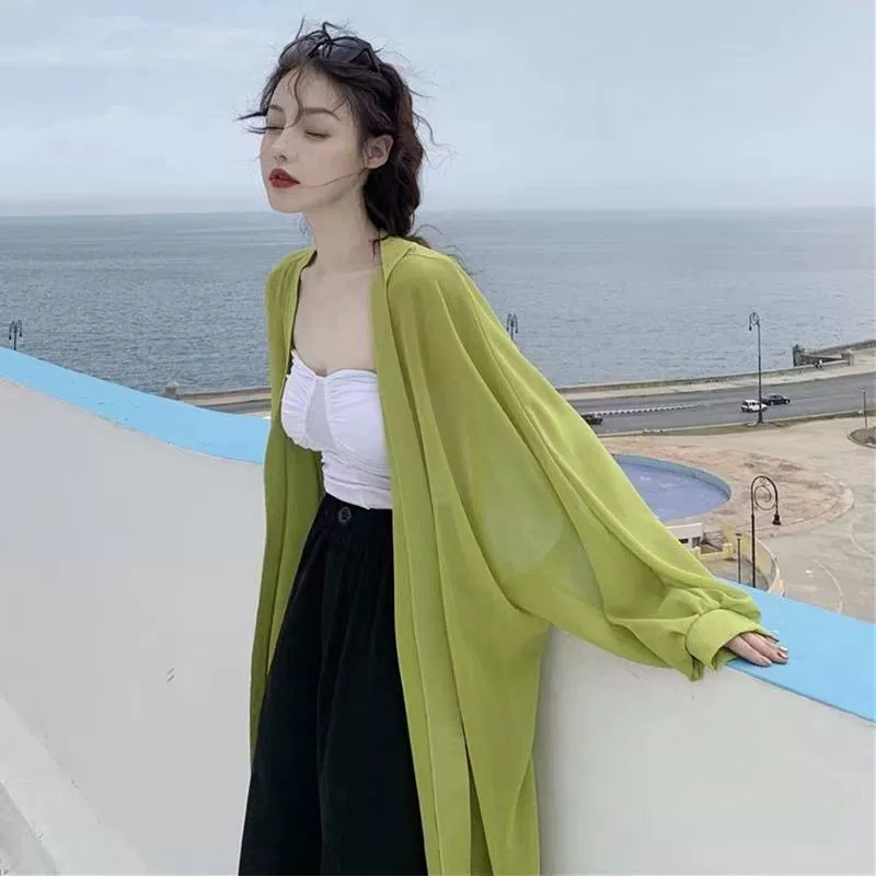 Shirt, cloak, long cardigan, (Physicals), sun protection, internet celebrity, western style, bright catchy style, mid-length