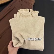 韩系蕾丝半高领木耳边针织毛衣女秋冬新款百搭修身长袖内搭打底衫