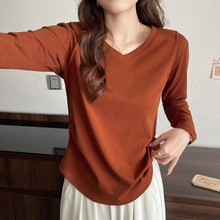 2024秋季新款纯色V领长袖T恤女士上衣天猫京东淘宝货源一件代发