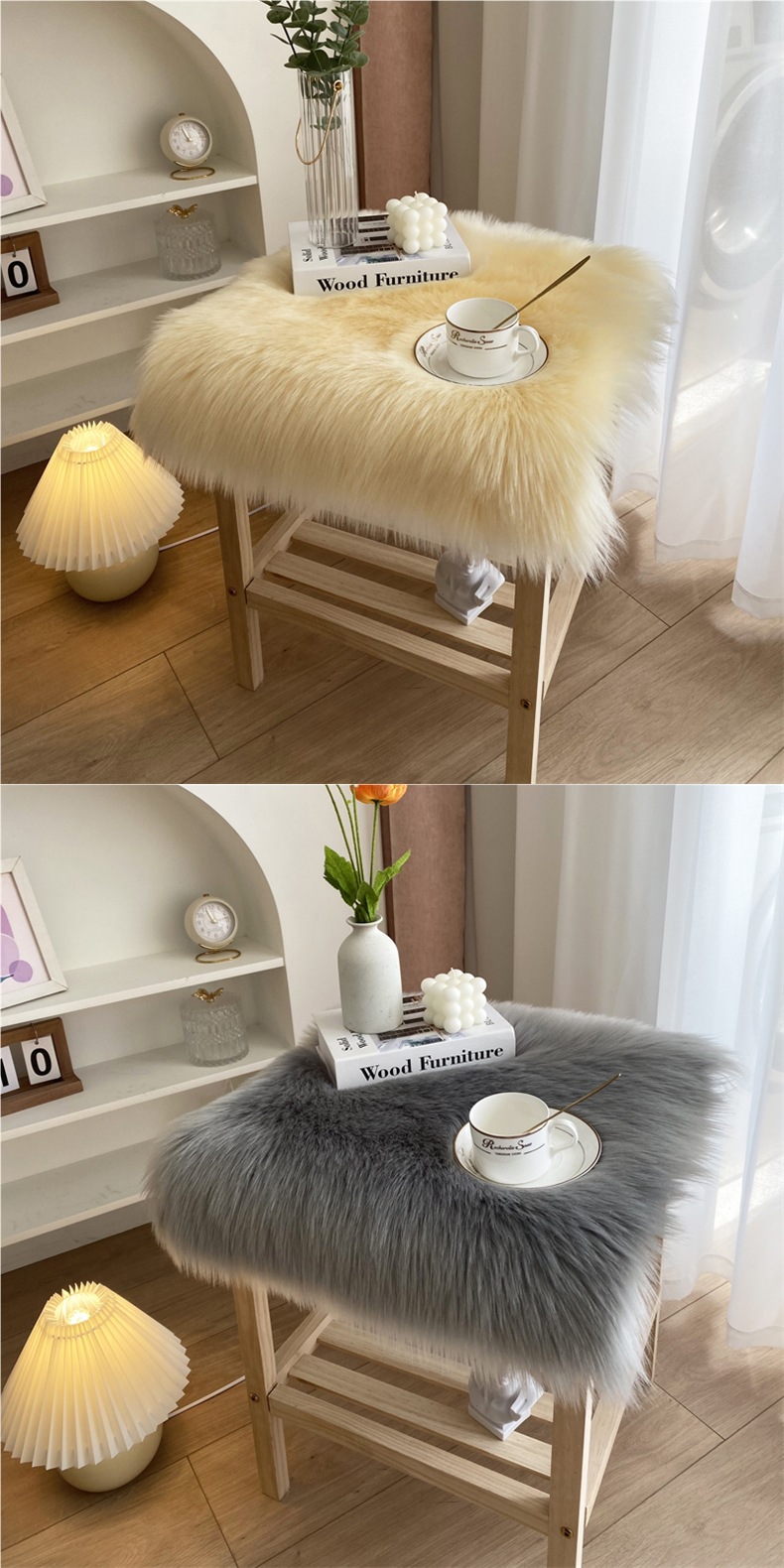 Plush Bedside Table Plush Cushion Imitation Wool Chair Cushion Desktop Cushion Dressing Table Cushion Coffee Table Tablecloth Display Cushion