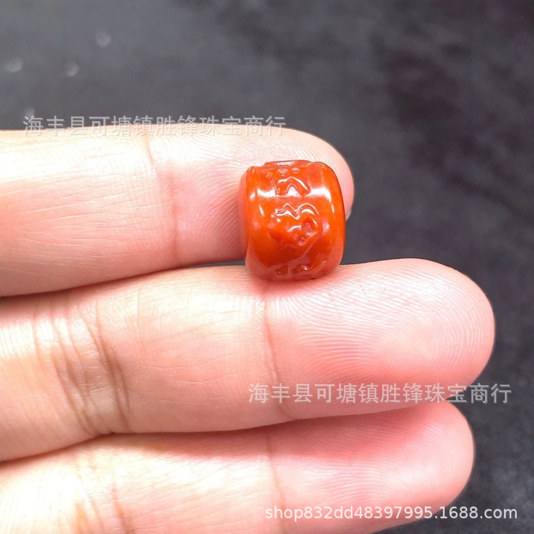 天然玛瑙柿子红满色满肉六字真言南红配珠文玩雕刻配珠diy配饰手