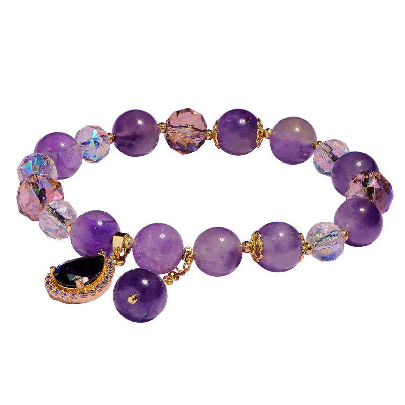 Pulseras de cuentas de amatista natural de alta calidad lujosa ligera para mujeres colgantes retro de cuatro hojas de alta calidad joyerías de comercio electrónico