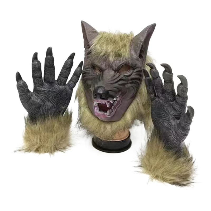 Halloween traje de lobo máscara cabeza de Lobo guantes cabeza de animal cubierta horror estanque de látex vestido de lujo bola máscara envío gratuito