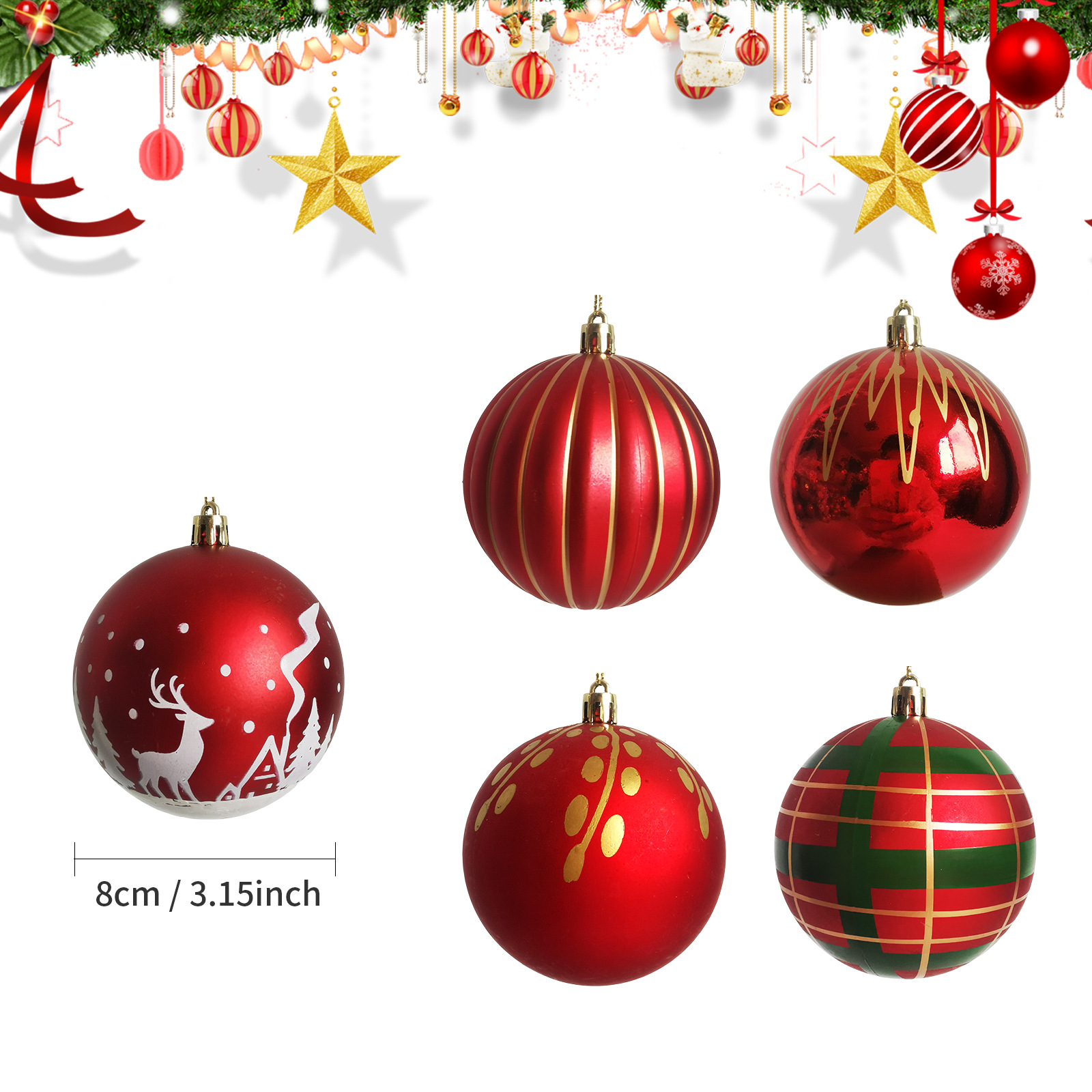 Navidad transfronteriza spot 8cm 9 colgantes de árbol de Navidad pintado de plástico decoración de fiesta en el hogar