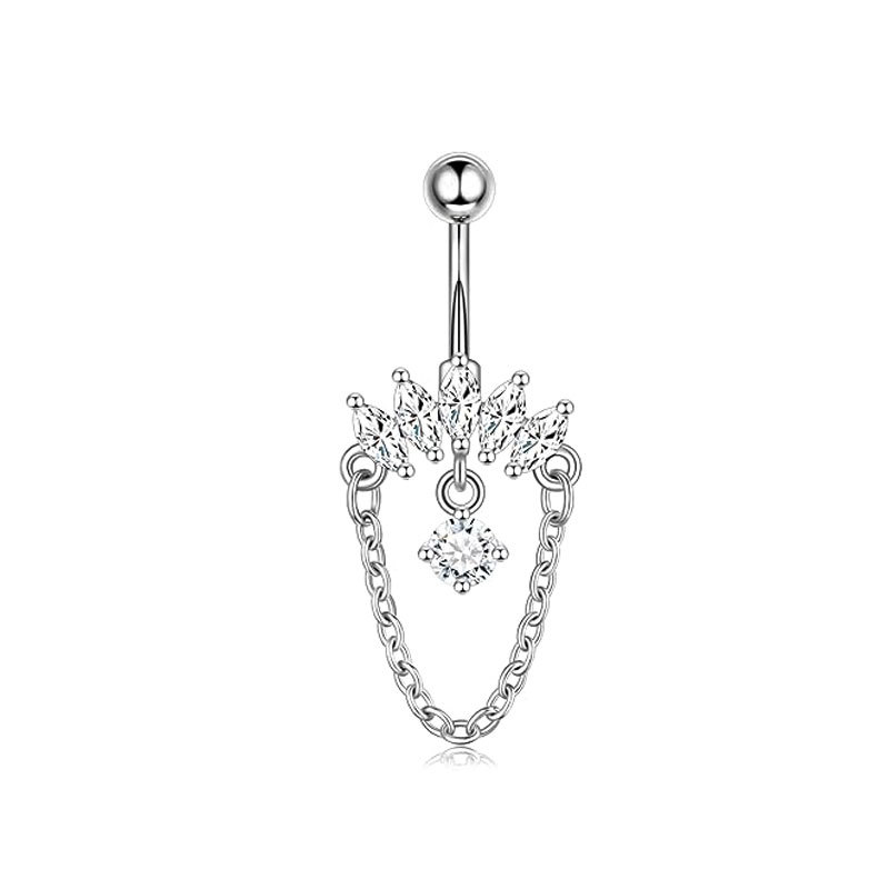 Customized European American Style Stainless Steel + Copper Zircon Flower Water Drop Pendant Belly Button Ring Piercing Jewelry detail image 11