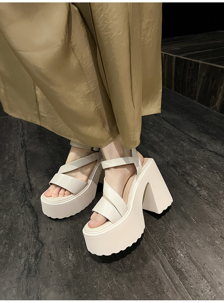 Sandal cao gót nữ hở mũi đế xuồng gót vuông 9 cm — màu đen, màu trắng ngà chi tiết 15