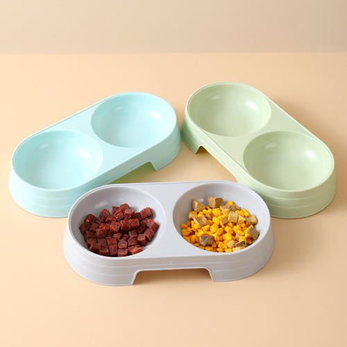 Macaron Pet Double Bowl Tableware Small Oval Cat Bowl Simple Style Dog Bowl Food Bowl Pet Bowl Wholesale