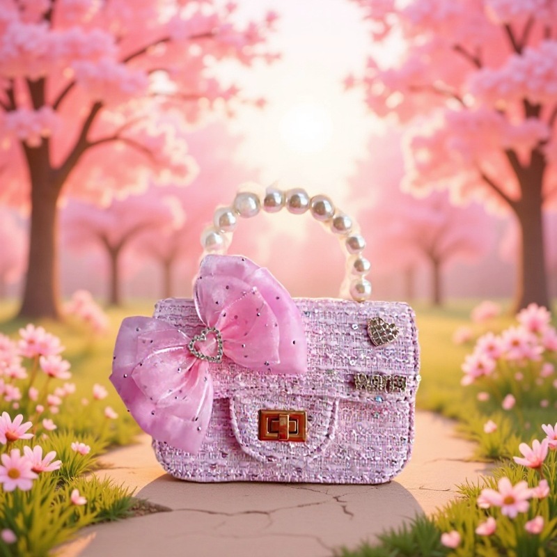 2025 nuevo arco bolsos para niños pequeños perlas de moda accesorios bolsos de cambio princesa bolsos de mano diagonales