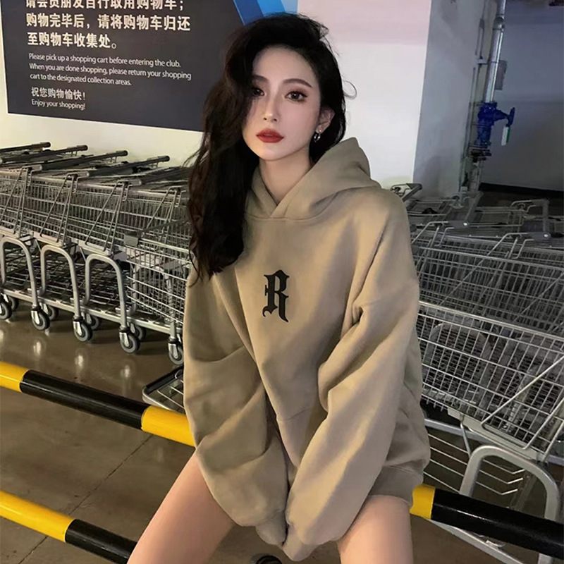 美式重磅卫衣秋款2025新款女韩系慵懒风穿搭印花款外套连帽复古薄|undefined