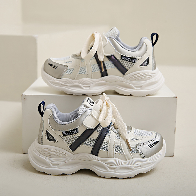 2025 primavera nuevo estilo zapatos de papá para niños moda todo-fósforo zapatos deportivos para niños zapatos para correr para niñas de una sola red ligeros y transpirables