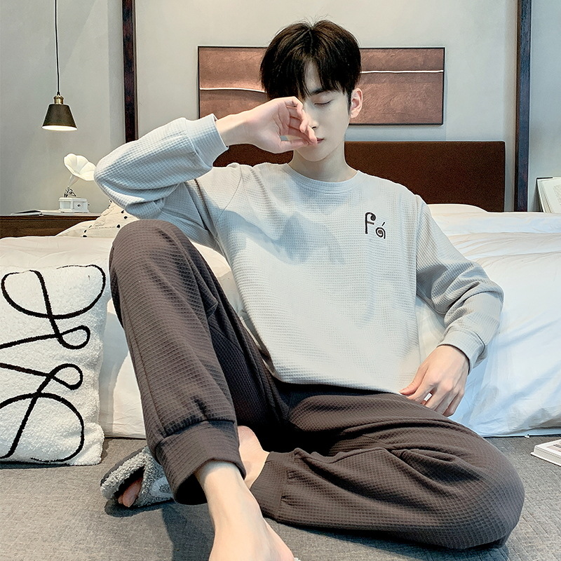 Pijamas de los hombres primavera y otoño manga larga casual simple juventud más tamaño estilo coreano vestir prendas exteriores suéter homewear traje