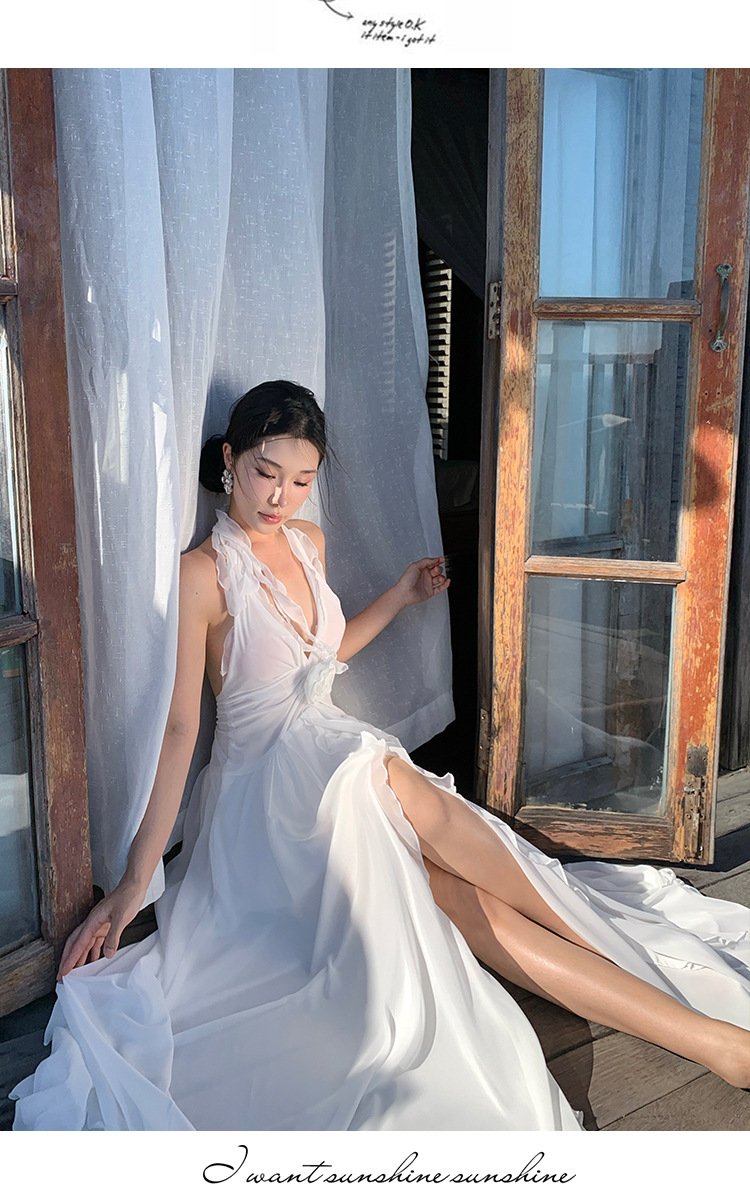Beach Dress Women, Summer Wear For Seaside Vacations, Ultra-fairy Backless Dress, Bohemian Long Skirt With A Large Hem,_ecoleips.com