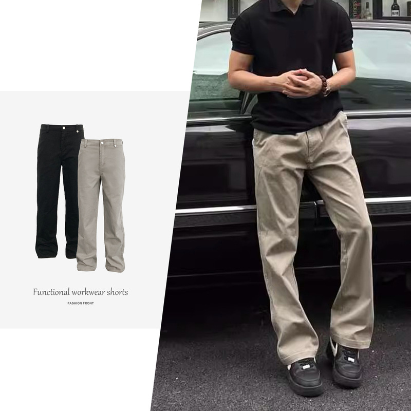 GTAL American Casual Pants Three-Dimensional Tailored Washed Old Autumn and Winter Solid Color Straight Embroidered High-Level Slim-Fit Pants