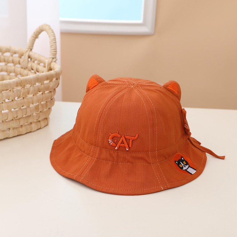 Cute Cat Ears Embroidered Cat Tethered Basin Hat 2022 Spring New Fisherman Hat display picture 3