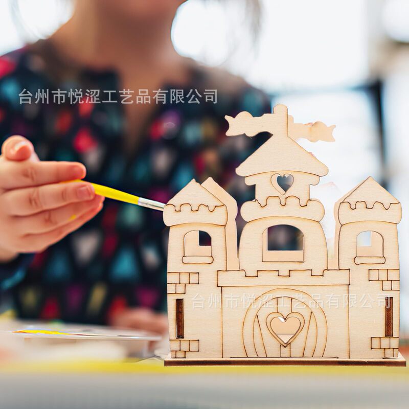 クロスボーダー木製城落書き工芸品セット子供用 DIY 3D 立体城クリエイティブモデル組み立ておもちゃ|undefined