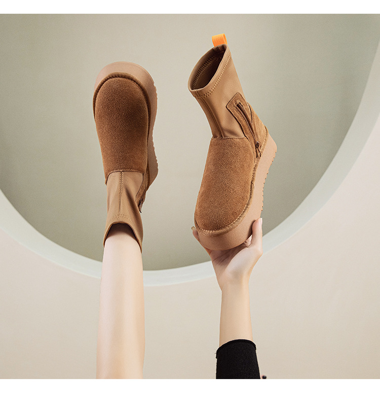 Stivaletti donna con suola spessa in pelle per inverno_voghion.com