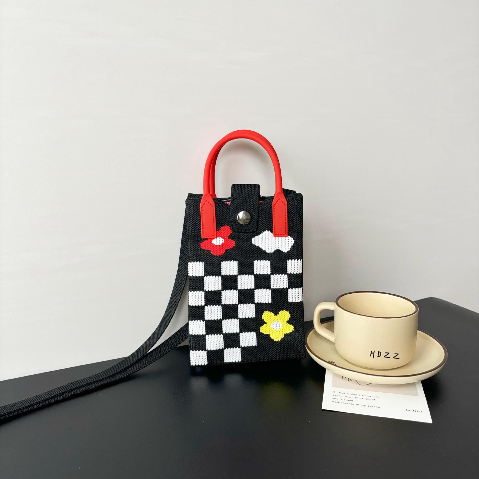 꽃무늬 격자 무늬 - 검정색