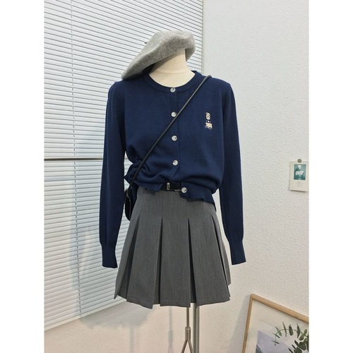 Academic Style Small Bear Embroidered Knit Cardigan for Women, Soft and Gentle, Fashionable and Versatile Spring Sweater