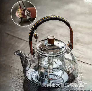 定制半月壶玻璃提梁壶电陶炉专用泡茶壶蒸煮一体煮茶壶家用煮茶器