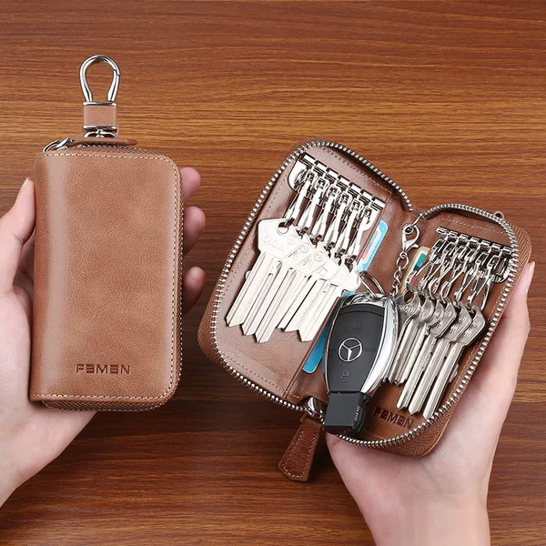 Creative Key Bag Men's Large Capacity Genuine Leather Retro Zipper Key Storage Bag Multifunctional Car Lock Key Bag Cowhide