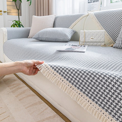 Cotton Cord Fabric All-Season Universal Lightweight Non-Slip Stylish Simple Seat Cushion Cover and Back Scarf Set