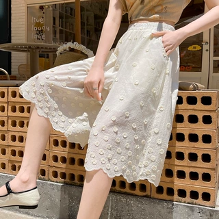 实拍刺绣蕾丝钩花阔腿裤女2026夏季高腰显瘦设计感刺绣钩花五分裤