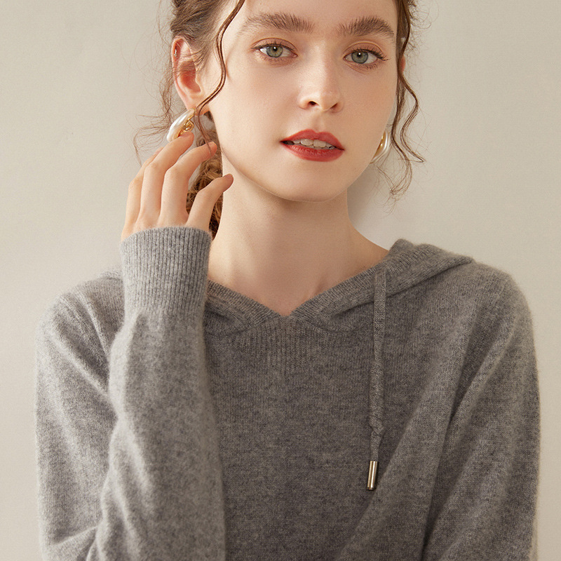 Autumn and Winter Cashmere Hoodies for Women, Loose Thin Hooded Sweaters, Knitwear, Base Layer Outerwear, Sweatshirts for Commuting, Cross-Border
