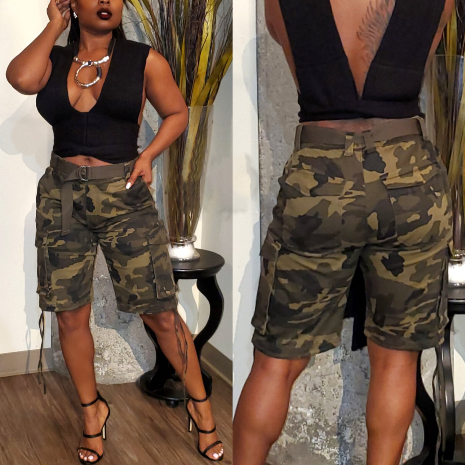 Women's Clothing Camouflage Overalls Spring Summer Fashion Drawstring Multi Pocket Design_ecoleips.com